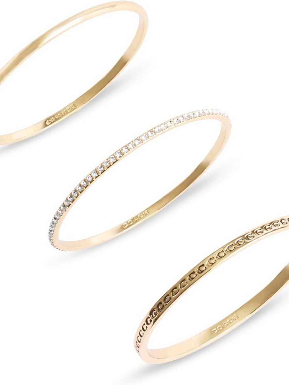 Women's, Signature Quilted Heart Bangle Set, Crystal/Gold, One Size - Picture 2 of 4